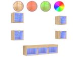 Syfax™ Mobili Tv A Muro Con Led 7Pz Rovere Sonoma Legno Multistrato