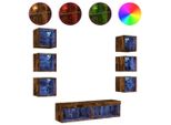Syfax™ Mobili Tv A Muro Con Led 8Pz Rovere Fumo In Legno Multistrato