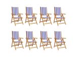 Syfax™ Sedie Da Giardino Reclinabili 8 Pz Blu E Bianco Tessuto E Legno