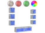 Syfax™ Mobili Tv A Muro Con Led 8Pz Grigio Cemento Legno Multistrato