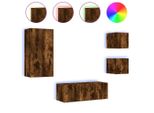 Syfax™ Mobili Tv A Muro Con Led 5Pz Rovere Fumo In Legno Multistrato