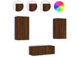 Syfax™ Mobili Tv A Muro Con Led 4Pz Rovere Marrone Legno Multistrato