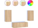 Syfax™ Mobili Tv A Muro 3Pz Con Luci Led Rovere Sonoma