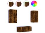 Syfax™ Mobili Tv A Muro Con Led 4Pz Rovere Fumo In Legno Multistrato