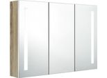 Syfax™ Armadietto Bagno Con Specchio E Led 89X14X62 Cm Bianco E Rovere