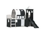 Syfax™ Letto A Castello Con Scivolo E Tende Bianco E Nero 90X200 Cm