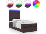 Syfax™ Pouf Letto Con Materasso E Led Marrone Scuro 90X200 Cm Tessuto