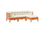 Syfax™ Set Divani Giardino 4Pz Con Cuscini Marrone Cera Massello Pino