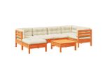 Syfax™ Set Divani Giardino 7 Pz Con Cuscini Marrone Cera Massello Pino