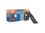 Syfax™ Letto A Soppalco Con Tende Bambini Blu 80X200 Cm Massello Pino