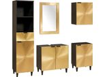 Syfax™ Set Di Armadi Da Bagno 5 Pcs Nero E Oro Legno Di Mango Massello