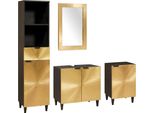 Syfax™ Set Di Armadi Da Bagno 4 Pcs Nero E Oro Legno Di Mango Massello