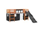 Syfax™ Letto A Soppalco Con Tende Bambini Bianco E Nero 80X200 Cm Pino