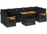 Syfax™ Set Divani Da Giardino Con Cuscini 8 Pz Nero Polyrattan Acacia