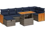 Syfax™ Set Divani Giardino 8 Pz Con Cuscini Grigio Polyrattan Acacia