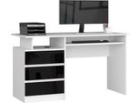 Scrivania Moderna 135 Cm Bianca E Nera Lucida Con Tre Cassetti E Ripiano Tastiera Estraibile
