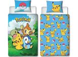 Set Di Biancheria Da Letto Reversibile - Pokemon - Pikachu E Amici - Microfibra - 1 Copripiumino 140 X 200 Cm + 1 Federa 63 X 63 Cm