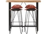 Syfax™ Set Da Bar 5 Pz In Legno Massello E Vera Pelle