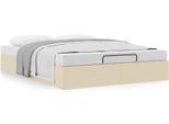 Syfax™ Struttura Letto Pouf Senza Materasso Crema 140X190 Cm Tessuto