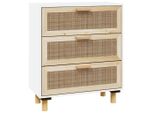Syfax™ Credenza Bianca 60X30X70 Cm Legno Massello Pino Rattan Naturale