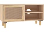 Syfax™ Mobile Tv Marrone 80X30X40 Cm Massello Pino E Rattan Naturale