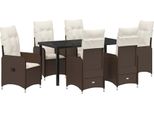 Syfax™ Set Da Pranzo Per Giardino Con Cuscino 7 Pcs Marrone Polyrattan
