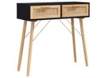 Syfax™ Tavolo Consolle Nero 80X30X75Cm Massello Pino E Rattan Naturale