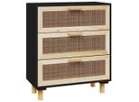 Syfax™ Credenza Nera 60X30X70 Cm Legno Massello Pino E Rattan Naturale