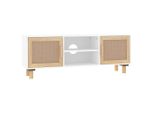 Syfax™ Mobile Tv Bianco 105X30X40 Cm Massello Pino E Rattan Naturale