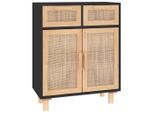 Syfax™ Credenza Nera 60X30X75 Cm Legno Massello Pino E Rattan Naturale