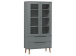 Syfax™ Vetrina Molde Grigia 90X35X175 Cm In Legno Massello Di Pino