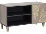 Syfax™ Mobile Tv Grigio 80 X 33 X 46 Cm Legno Di Mango Massello
