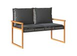 Syfax™ Panca Da Giardino Con Cuscino Nera In Polyrattan E Legno Acacia