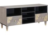 Syfax™ Mobile Tv Grigio 100 X 33 X 46 Cm Legno Di Mango Massello