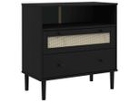 Syfax™ Credenza Senja Aspetto Rattan Nero 80X40X80 Cm Massello Pino