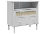 Syfax™ Credenza Senja Aspetto Rattan Bianco 80X40X80 Cm Massello Pino