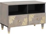 Syfax™ Mobile Tv Grigio 70 X 33 X 46 Cm Legno Di Mango Massello