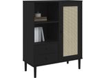 Syfax™ Credenza Senja Aspetto Rattan Nero 90X40X112 Cm Massello Pino