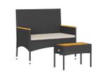 Syfax™ Panca Da Giardino A 2 Posti Cuscini E Tavolo Nera In Polyrattan