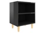 Syfax™ Comodino Con Gambe In Legno Massello Nero Lucido 40X30X50 Cm