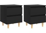 Syfax™ Comodini Con Gambe In Pino Massello 2Pz Neri 40X35X50 Cm