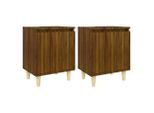 Syfax™ Comodini Gambe In Legno Massello 2 Pz Rovere Marrone 40X30X50Cm