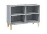 Syfax™ Mobile Tv Gambe In Legno Massello Grigio Sonoma 69,5X30X50 Cm