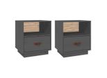 Syfax™ Comodini Grigi 2 Pz 40X34X45 Cm In Legno Massello Di Pino