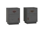 Syfax™ Comodini Grigi 2 Pz 40X34X55 Cm In Legno Massello Di Pino