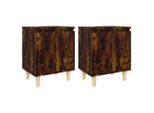 Syfax™ Comodini Con Gambe In Legno Massello 2Pz Rovere Fumo 40X30X50Cm