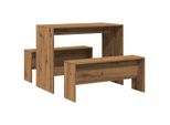 Syfax™ Set Tavolo Da Pranzo E Panche 3Pz Rovere Artigianale Truciolato