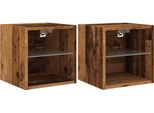 Syfax™ Mobili Tv A Parete Con Luci Led 2Pz Legno Antico 30X28,5X30 Cm