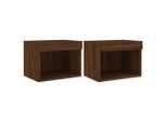 Syfax™ Comodini Con Luci Led A Parete 2Pz Rovere Marrone