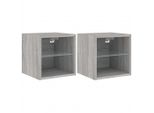 Syfax™ Mobili Tv A Parete Con Luci Led 2Pz Grigio Sonoma 30X28,5X30 Cm